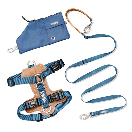 Comfort Blue Dog Set - Harness & Leash & Bag
